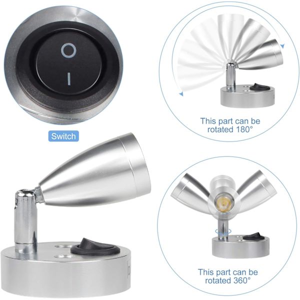 2 LED spotlight läslampor 3W 12V med strömbrytare
