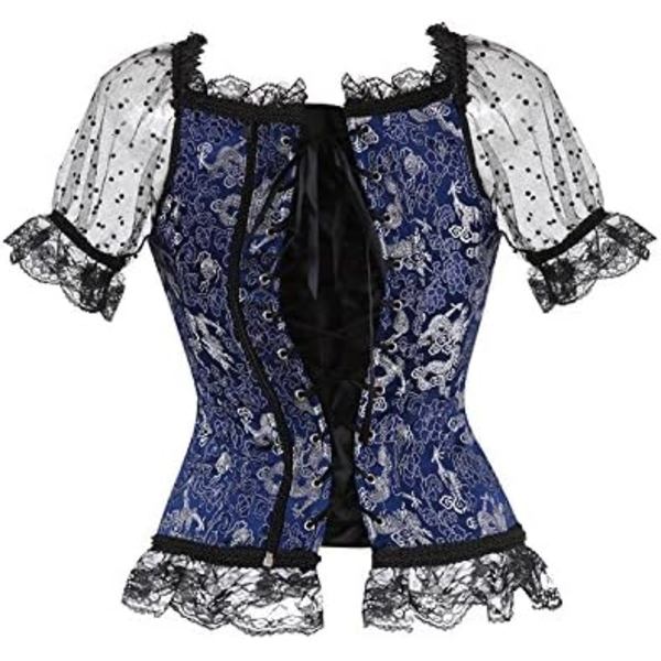 Korsetit naisille Overbust Bustier Top Gothic Sexy Shoulder 8108blue 4XL