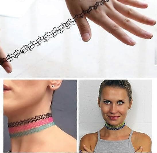 12-pak Choker Halskæde Sæt Plast Henna Tattoo Stræk Elastisk Smykker Kvinder T