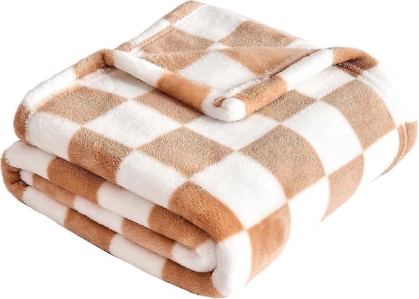 Blødt og hyggeligt flannelternet tæppe med ternet gitterprint og gingham-mønster til seng, sofa, alle årstider (Khaki, 70*100cm)