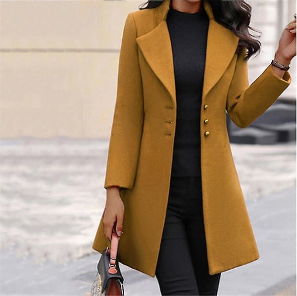 Pea Coats til kvinder Knaplukning Overfrakke med hakket revers til formelt arbejde Black S