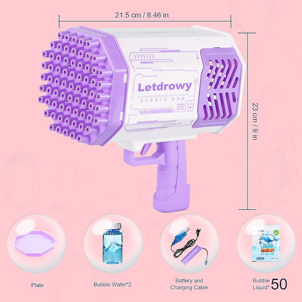 Bubble Maker For Kids - Bubble Gun Leksaker för pojkar 8-10 år, Bubble Maker Toddler för 1-3 år, Blue Bubble Maker födelsedag, påsk, Halloween Purple