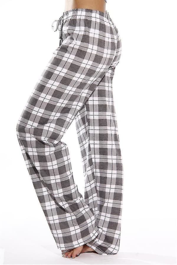 Pyjamasbukser til kvinder med lommer, bløde flannelternede pyjamasbukser til kvinder CNR gray M