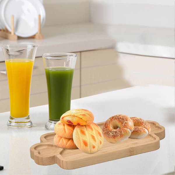 Serveringsbricka i trä för tekoppar, snacks, frukter, lättvikts charkuteribräda för hem, kontor, hotell