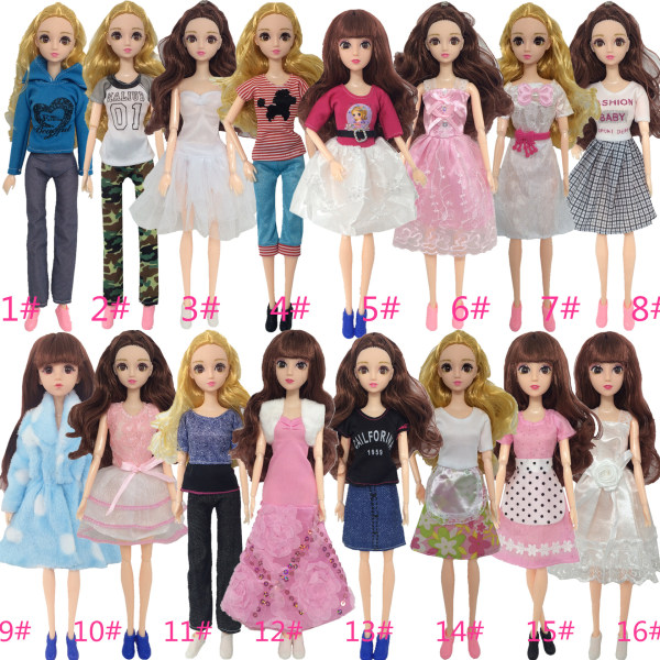 16 stykker 30cm Barbie dukke klær Mote pelsgenser coa D