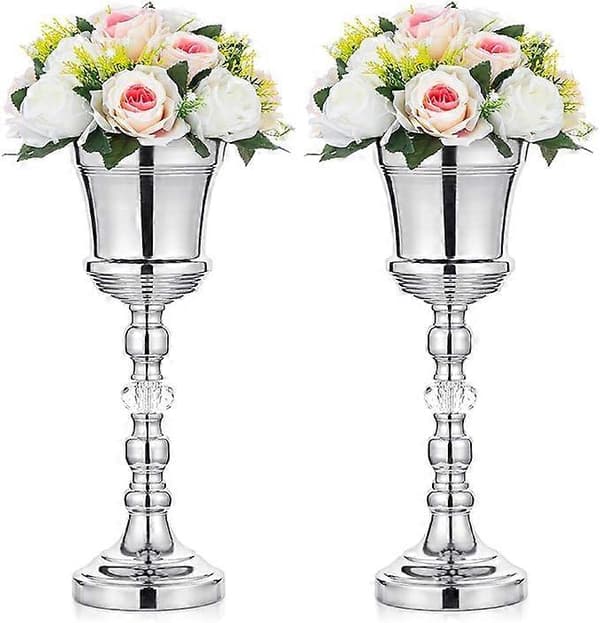 2 st Bordsmetall Bröllopsblomvas i trumpetform med kristall, Bordsdekoration