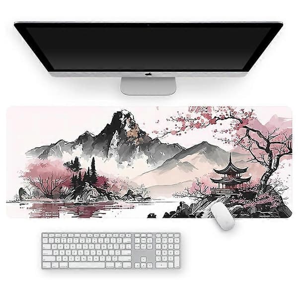 Akvarel Kirsebærblomst Stor Gaming Musemåtte, Musemåtte Gaming 400x900x3 Musemåtte Skrivebordsmåtte, Stor Skrivebordsmåtte, Udvidet Tastatur Musemåtte med Skridsikker