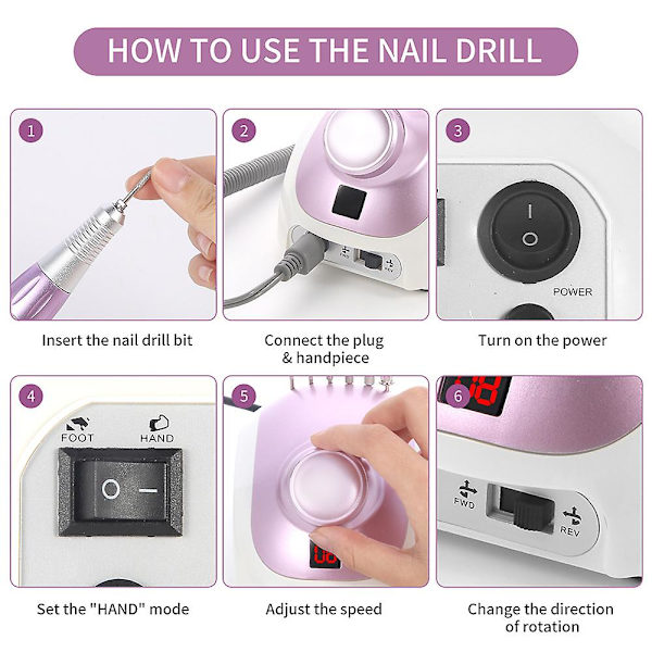35000rpm Elektrisk Nai35000rpm Elektrisk Nagelborrmaskin Manikyr Pedikyrborr Fräsning Manikyr Nagelfil Nagelborrspets Nagelutrustning Setl Drill