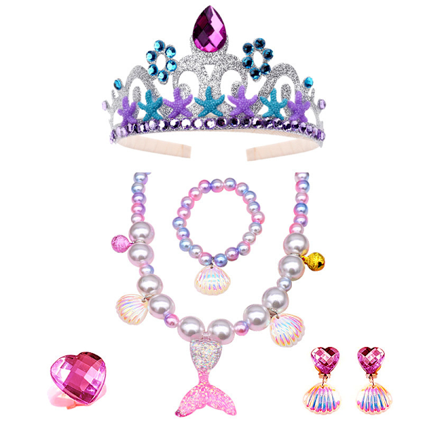 Halloween havfrue Børnekjole Mermaid Princess Kjole Ariel Pige Kjole-Blå Crown + Necklace 0