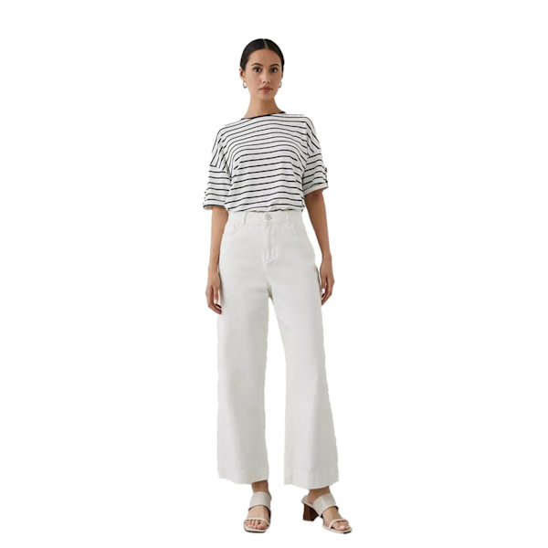 Principles Dame/Dame Kontraststripet T-skjorte Hvit White 16 UK