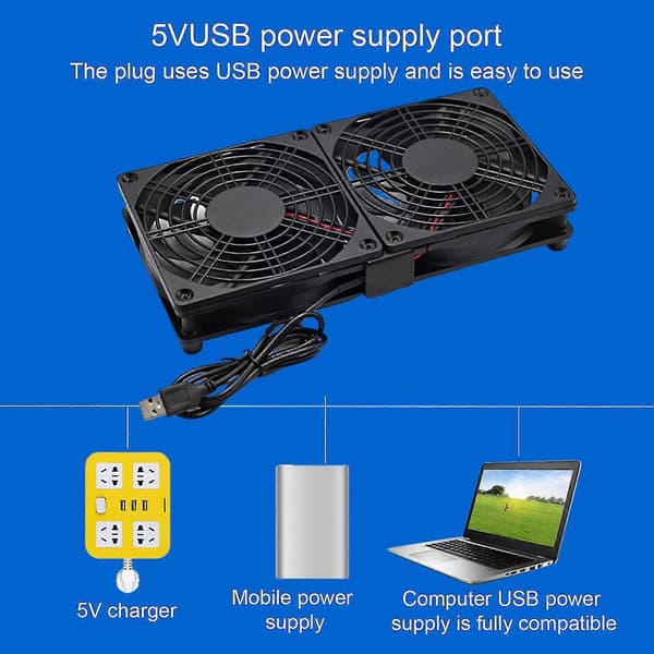 Router Køleventilator 5V USB Computer Tablet Host Kabinet Køleventilator Stille Stærk Vind Stødsikker Stabil Udgang Køleventilator Køleplade