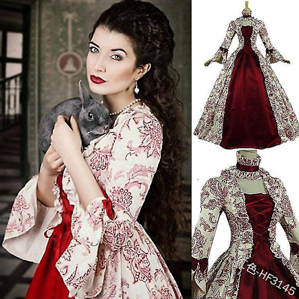 Europeisk middelalder Victoria Queen Princess Bryllupsfest Høytidskjole Halloween Kvinner Karneval Court Noble Palace Cosplay XXXL