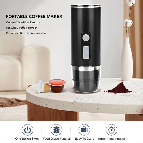 Bærbar kaffemaskine 15bar ABS kapsler formalet kaffeekstraktion elektrisk kaffemaskine med USB-kabel til hjemmerejser RV camping