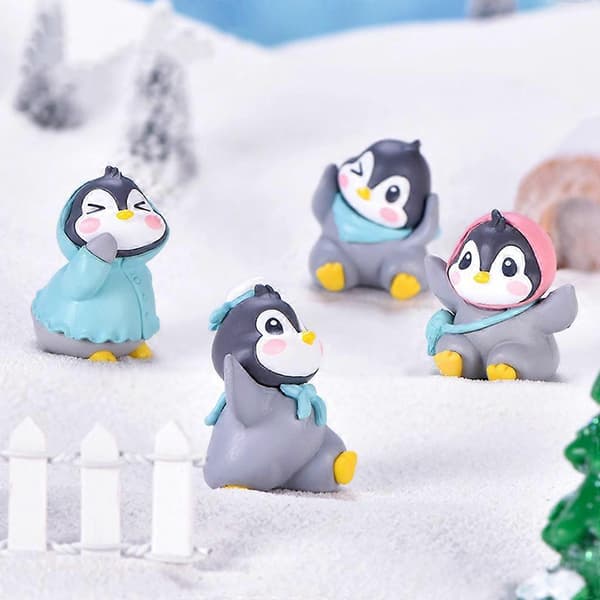 1 sæt miniaturedukke bærbar model pingvinfigur realistisk minitallerkensæt