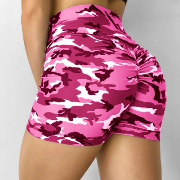 Plus Size Dame Høj Camouflage Yoga Shorts Sommer Casual red M