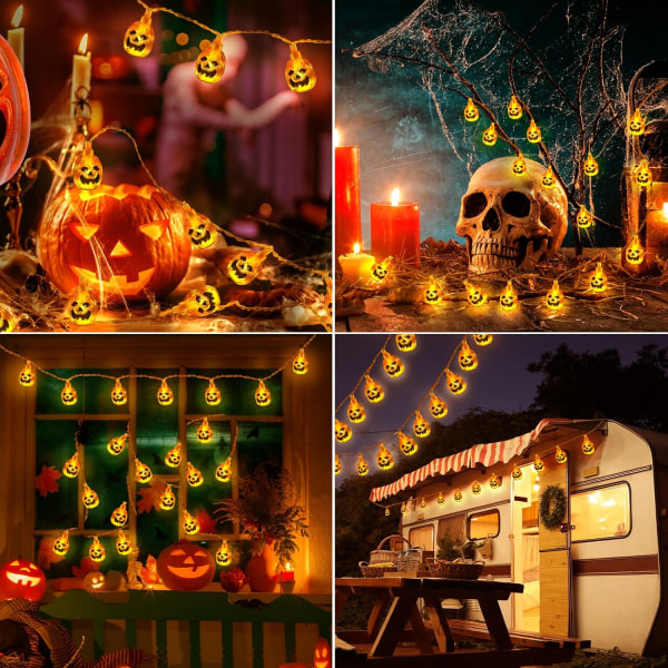 Halloween Lyslenke, 3M 20 LED Halloween 3D Gresskar Lyslenke Batteridrevet, for Halloweenfest, Festivaldekorasjon