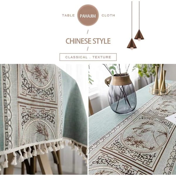 Rektangulär fläcksäker bordsduk Broderad linne bomullsduk Elegant printed dukar i kinesisk stil (rektangulär/oval, 140 x 180 cm)