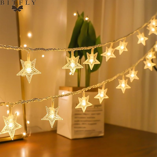 Bröllop Fairy Lights Festong Led String Lights Star Garland Fönstergardin Inomhusdekoration Födelsedagsfest Belysningstillbehör warm white light 5M