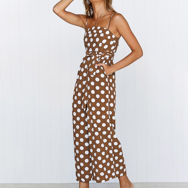 Kvinders Strappy Holiday Playsuit Dame Jumpsuit Strand Prikket Bred Ben Til Sommer Nyt Khaki XL