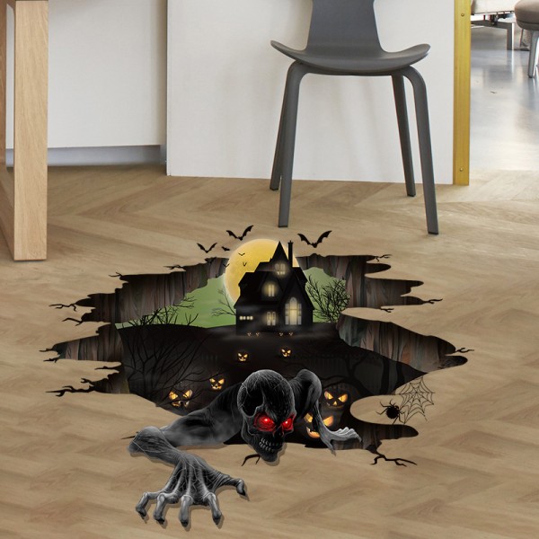 2 stk 3D Knusende Halloween Gulvvegg Takdekal Skremmende Skul