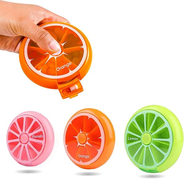 Pill Box Rese Pill Organizer Söt rund roterande väska storlek 7 fack