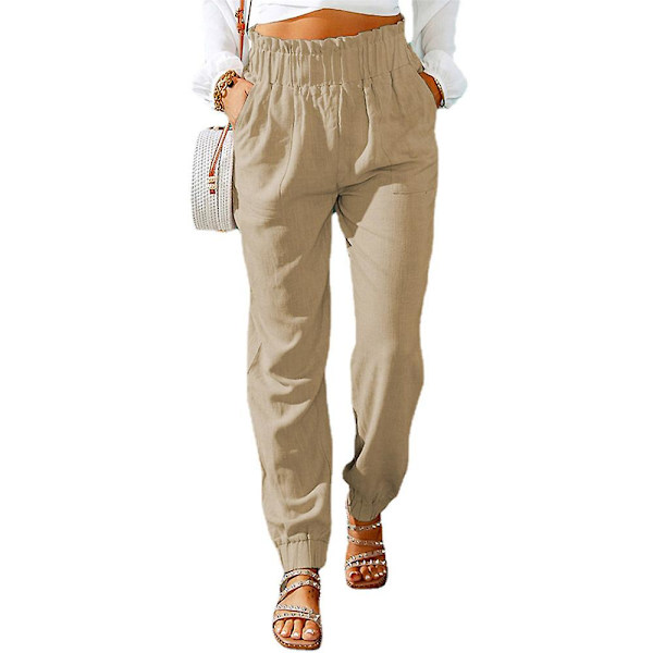 Women's Ruffled Stretch Harem Pants Khaki L