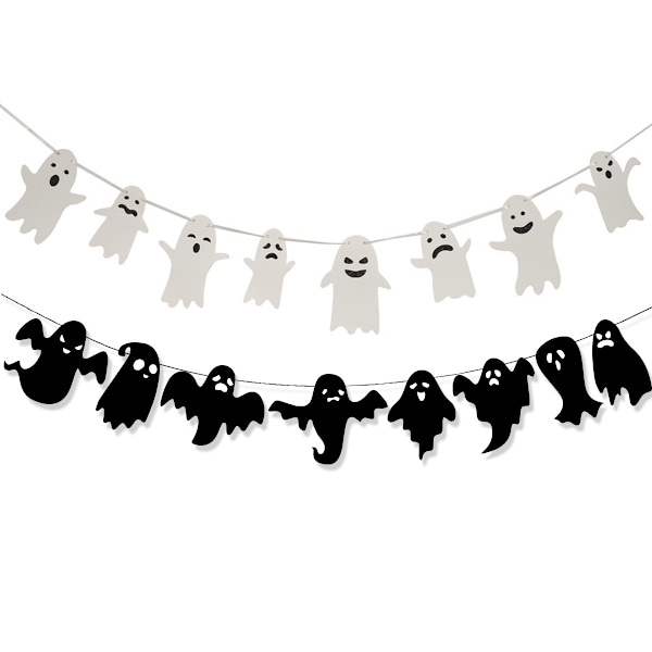 2 stk. Halloween bannere flag dekoration, skelet spøgelse hængende ornament white black