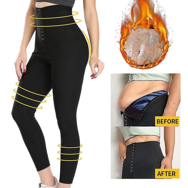 Sved Sauna Waist Trainer Body Shaper Vægttab Slankende Bukser Shapewear Black-Silver M