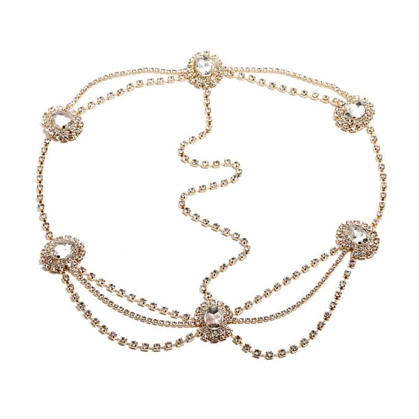 Fashion Crystal Hovedkæde Elegant Multi-Layer Brud Bryllupshårtilbehør Gold