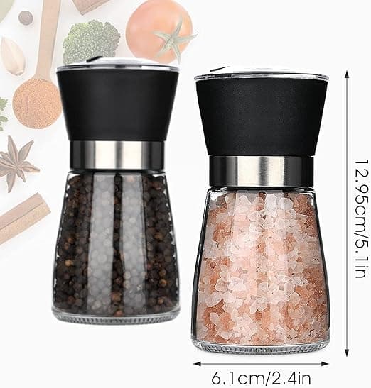 Salt- och pepparkvarnar, 2 paket kryddkvarnar i glasflaskor, ett idealiskt verktyg för köket