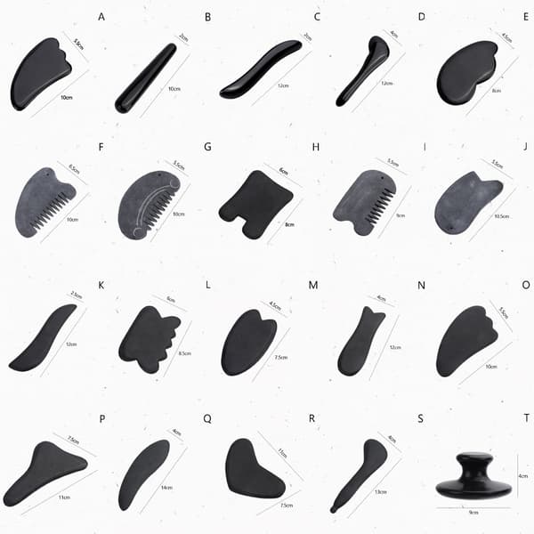 Svart Obsidian Gua Sha skrapande massageverktyg Jadestensbräda A