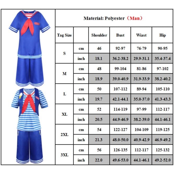 Stranger Things Kvinder Cosplay Marineblå Uniform Kostume Halloween Men 2XL