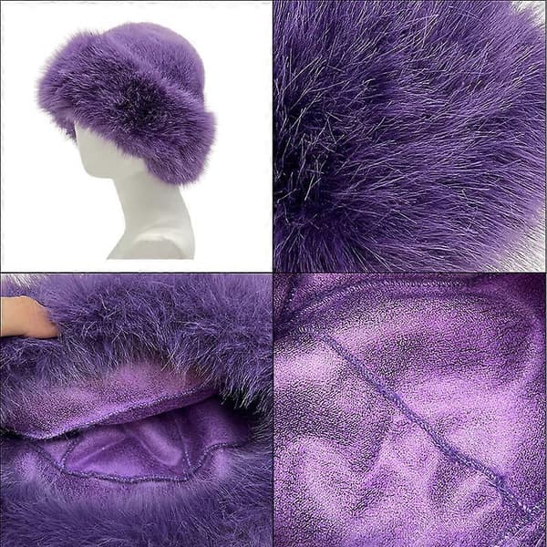 Unisex talvineulepipo naisille, paksu tekoturkishattu - violetti