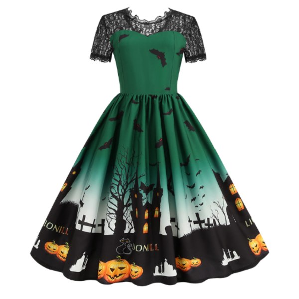 Naisten pyöreäkauluksinen rento Halloween-mekko green XXL