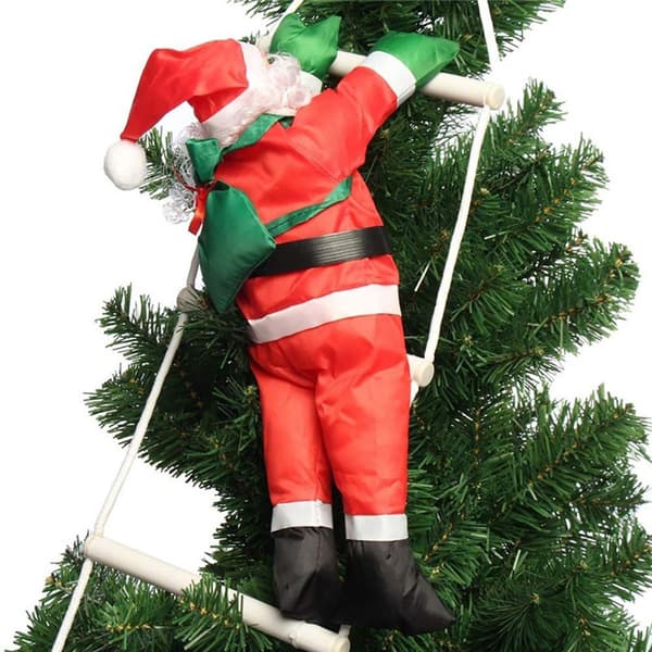 Jultomten klättrar på repstege juldekoration