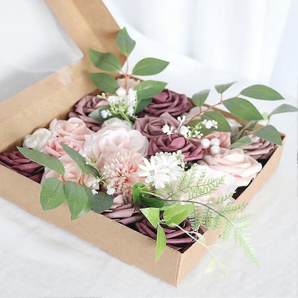 Kunstige Bryllupsblomster Boks Sæt Falske Støvede Blomster Combo Til DIY Blomsterarrangementer Borddekoration