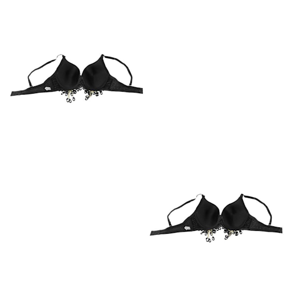1/2/3 Magdans Perlebesatt BH Paljetter Topp Sexy Dansende Sanger Black 36 Size 2PCS