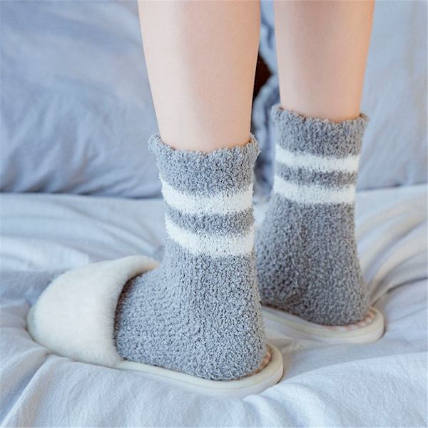 Korall sammetsstrumpor Cashmere Sox Stripe Pattern LJUSGRÅ