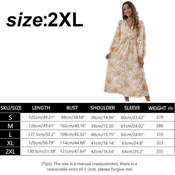 Kvinnor Casual lös blommig klänning ärm lång sommar strandklänning 2XL
