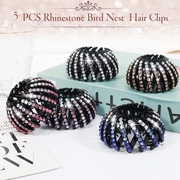 5 stk Rhinestone Birds Nest Formede hårklemmer Ekspanderbar ponny