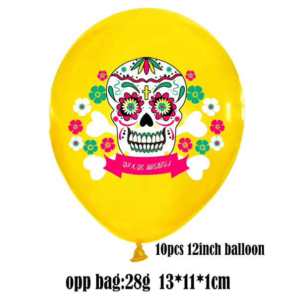 2-PACK Mexikansk Day of the Dead Animal Skull Ballong Flagga Flagga Day of the Dead Dekorationstillbehör för Halloweenfest 10 oranges