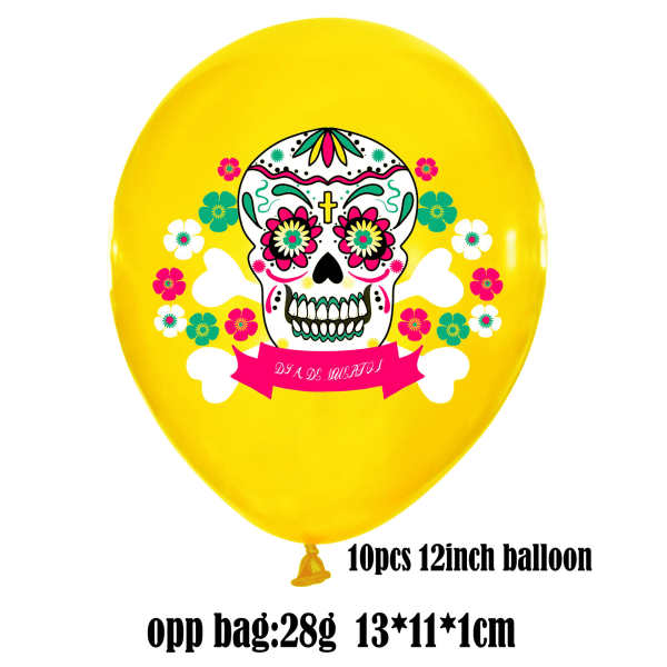 2-PACK Mexikansk Day of the Dead Animal Skull Ballong Flagga Flagga Day of the Dead Dekorationstillbehör för Halloweenfest 10 yellow