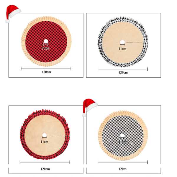 Christmas Tree Skirt 2022 Plisserad Svart Röd Pläd Tree Skirt Khaki Lace Red