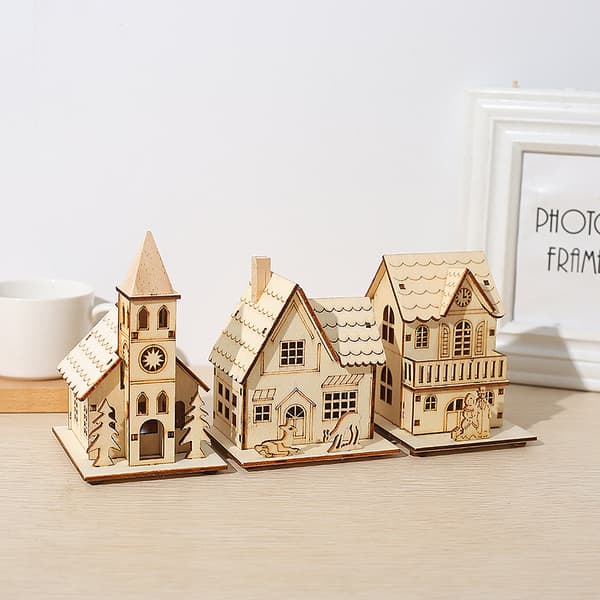 1st Xmas Mini Hus Ornament Kreativt Bordpynt Lysende Hus Ornament