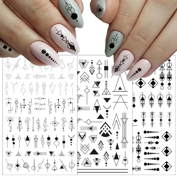 10 ark Svart Vit Geometriska Nail Art Stickers Dekaler 3D