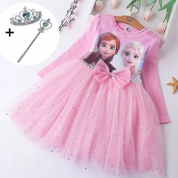 Tjejer Prinsessan Elsa Höstklänningar Långärmade Anna Klänningar Barn Födelsedagsfest Balklänning Pink 3T