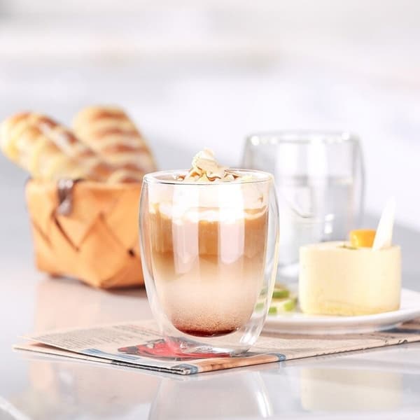 Dubbelväggig glaskaffemugg Klara muggar för Cappuccino Latte 350ml