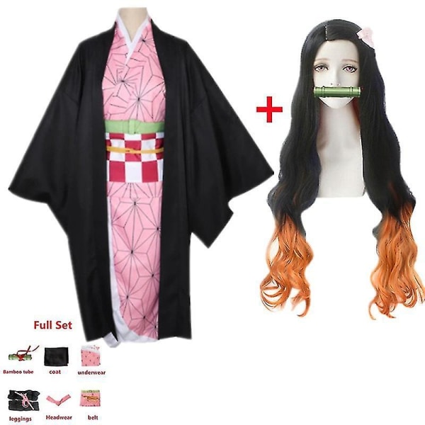 Anime Demon Slayer Kimetsu No Yaiba Cosplay Costume Nezuko Kamado Kimono Uniform Halloween Kläder A3