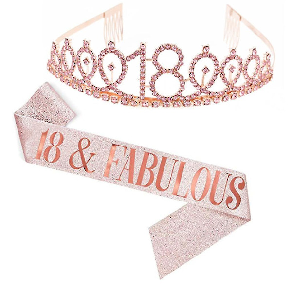 Kvinnor glittrande Rhinestone Brev Print Sash Tiara Set födelsedag Rose Gold 18 år gammal