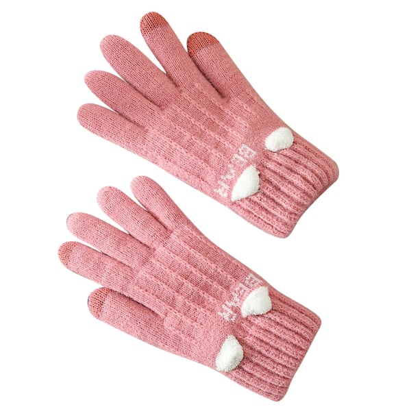 Kvinnor Tjej Stickad Finger Håll Varm Katt Print Vinterhandskar Mjuk Varm Vante